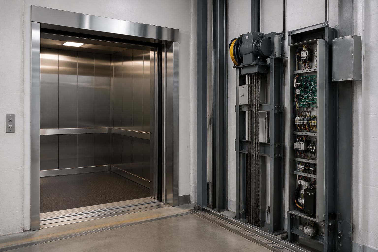 Partes para elevadores de carga: puertas, cerraduras y controles